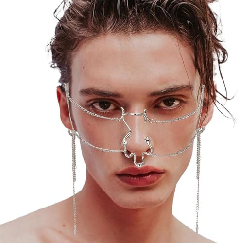 NICENEEDED Punk Mechanische Gesichtsmaske, Cyber Punk Gesichtskette, Maskerade Gothic Steam Halbmaske Gesichtsbedeckung Accessoires Halloween