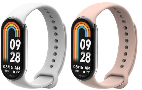 MoKo 2 Pezzi Cinturino Compatibile con Xiaomi Mi Band 9/Mi Band 8, Cinturino Sportivo di Ricambio in Silicone Morbido con Connettore in Acciaio Inossidabile, Bianco/Rosa Chiaro