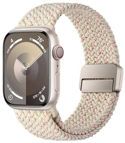 HITZEE Compatible con Correa Apple Watch 49/46/45/44/42/41/40/38mm, Correas Elástica con Cierre Magnético Diseñadas para Apple Watch Ultra 2 Serie 10 9 8 7 SE 6 5 4 3 (38/40/41/42, Blanco estrella)
