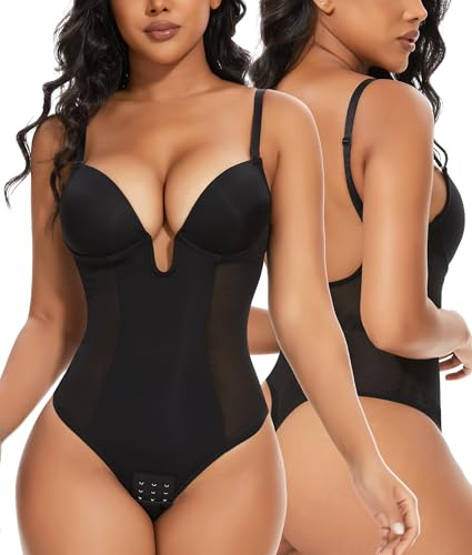 SHAPERIN Mujer Body Moldeador Shapewear Control de Abdomen Bodysuit Espalda Baja U Plunge Body Reductor lnvisible