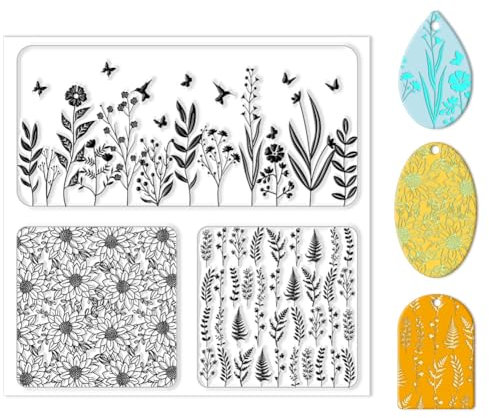 CHGCRAFT Polymer Clay Texture Sheet Leaves and Flowers Clay Texture Mat Floral Clay Texture Stamp Polymer Clay Earrings Tools for Jewelry Making DIY Crafts, 5.5x5.5inch