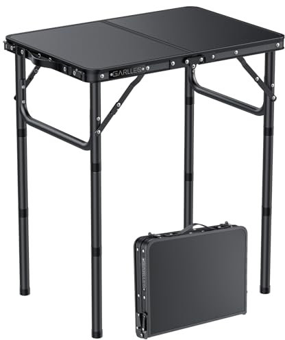 GARLLEN Campingtisch klappbar, 58x40cm & 3 einstellbare Höhen(26/48/70cm), Klapptisch Camping Tisch, Tragbar Beistelltisch Grilltisch Gartentisch Picknicktisch für Camping Picknick Garten(schwarz)