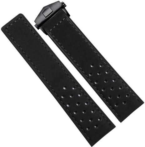 kongsou Echtes Lederarmband für TAG Heuer-Uhrenarmband mit Faltschließe(Black-black,22mm)