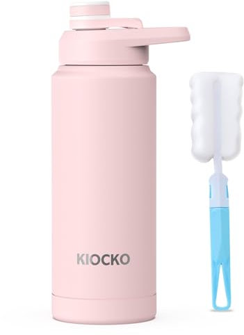 Kiocko Gourde Bouteille Isotherme avec Couvercle à Sport - En Acier Inoxydable - 1l/800ml/600ml - Sans BPA - Anti-fuite - Pour Enfants,école, Sport, Cyclisme, Fitness, Garçons,Fille,rose