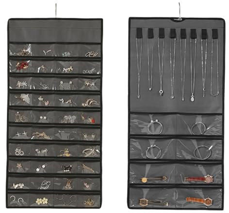 Amexo Porta Collane Orecchini Hanging, Doppia Faccia Porta Gioielli da Appendere Organizer Gioielli Parete Rganizer per Appendere Gioielli Espositore per Orecchini Collane e Bracciali