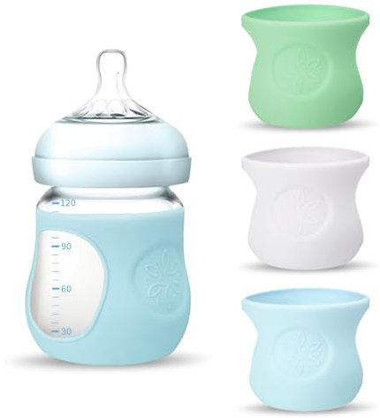 Lot de 3 étuis en silicone pour biberons Avent en verre de 120 ml, housse de protection incassable pour biberons en verre Avent, couvercle en silicone de qualité alimentaire, compatible avec les