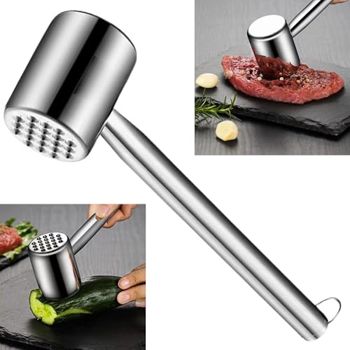 syiyunran Fleischklopfer Edelstahl Fleischhammer Meat - 1 Stück, Silber, 26 cm Lang, Fleischzartmacher, Schnitzelklopfer, Geeignet zum Hämmern von Losem Fleisch, Grünzeug, Knoblauch, Nüssen, etc