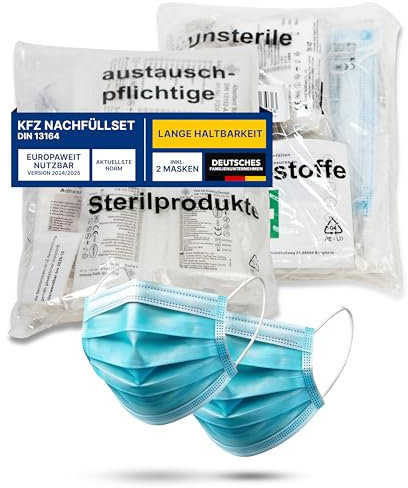 Thomatex® Erste Hilfe Nachfüllset 2025/2026 [DIN 13164-2022] – Lange Haltbarkeit, StVO-konform – Ideal für KFZ-Verbandskästen – EU-weit gültig