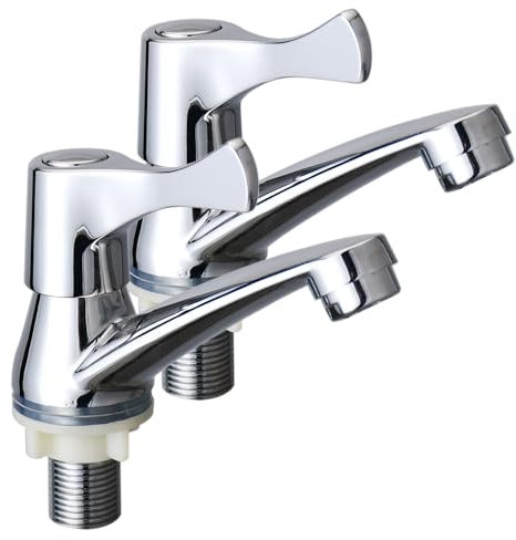 eTrademart - Juego de 2 grifos para lavabo de baño, 1,27 cm BSP de latón cromado para lavabo de baño y cocina, juego de grifos separados de frío y calor con palanca de giro de ¼ para un control suave