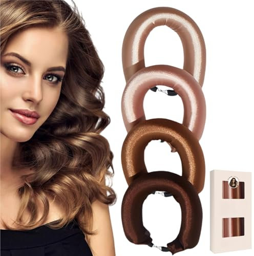 Ymoryiyi 4er Set Verstärkte Lockenwickler über Nacht (4cm Durchmesser) - Heatless Curls Band mit Haken für Overnight Blowout, Hitzefreie Locken für Mittellanges & Langes Haar, Mischfarben