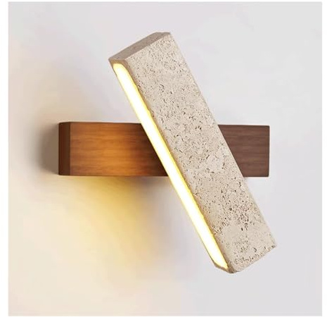 SJHPZG Applique da Parete a LED in travertino Quadrato Interni Rotazione a 180° Lampada da Parete in Pietra Naturale Luce Calda 3000K Moderna Lampada da Parete in Legno per Bagno