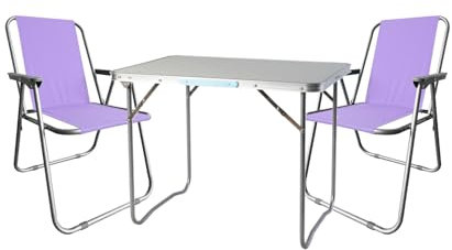 3tlg Campingmöbel Set Outdoormöbel Alu Camping L70xB50xH59cm 1x Campingtisch mit Tragegriff + 2 Campingstühle Lila
