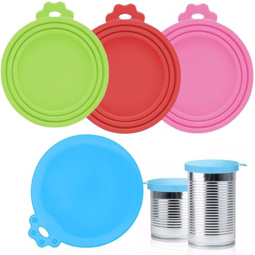 4 Pack Can Lids for Tins Reusable, Silicone Can Covers 4 Assorted Colours BPA Free Airtight Sealed Can Tops Universal Fits 3 Standard Size for Dog, Cat, Pet & Human Food Tins
