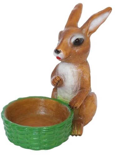 JS Garten Deko Osterhase mit Pflanzkorb Gartenfigur aus Kunststoff Dekofigur Hase Höhe 40 cm