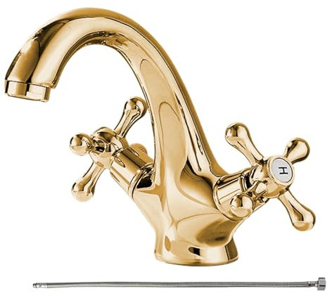 Rubinetto da cucina, rubinetto antico in per lavabo da bagno, miscelatore doppio comando con tubo da 60 cm per acqua calda e fredda, lavabo e lavabo