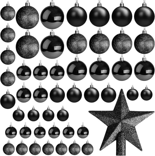 EcoNour Christbaumkugeln, 50 Stück, Schwarz– Bruchsichere Weihnachtskugeln für Weihnachtsdekoration und Weihnachtsbaumschmuck