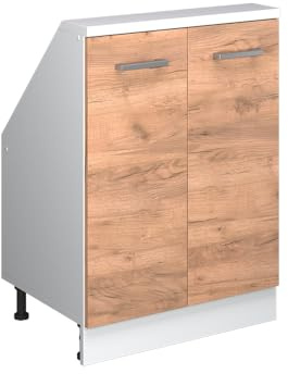 Vicco Armario de Cocina para Techo Inclinado R-Line, Oro Potencia Roble/Blanco, 60 cm con 2 Puertas