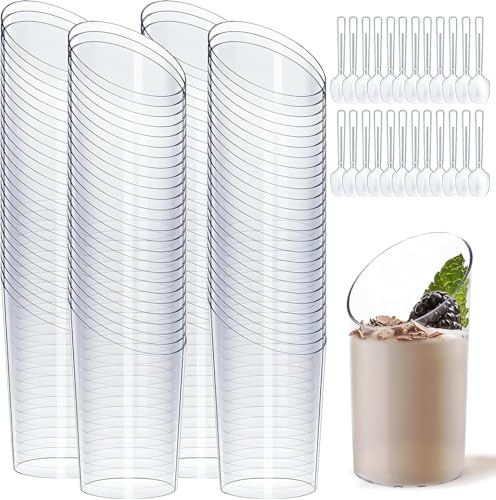 Verrines à Dessert Coudées, 100 Pièces 75ml/2.5Oz Mini Gobelets à Dessert Ronds Réutilisable Coupe à dessert pour Mousse,Tiramisu,Anniversaire