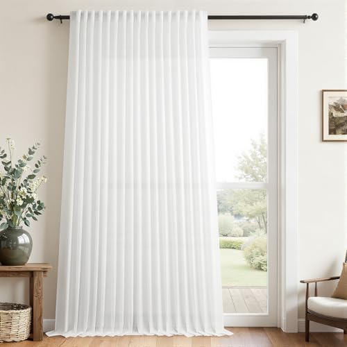 CUTEWIND Gardinen Weiss Leinen Halbtransparent 1 stück Extra Breite Vorhänge Wohnzimmer Modern H 240 x B 300 cm, Vorhänge Weiss Leinen Schlafzimmer Raumteiler, mit verdeckten Schlaufen