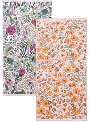 HOORDRY Doppelseitige Küchentücher 100% Baumwolle 75x38CM | Geschirrtücher mit Aufhängeschlaufen,Dekorative Handtücher Küche mit Boho Blumenmuster,Premium Geschirrtuch 2er Set