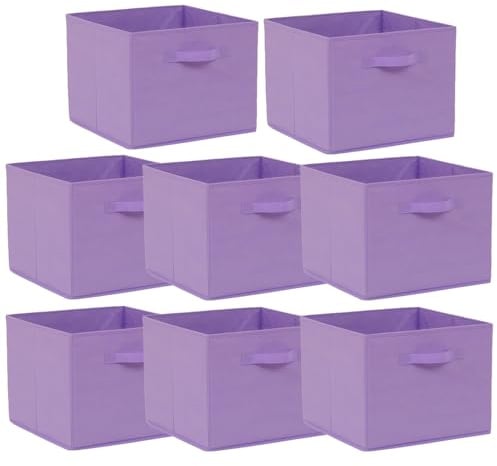 BonChoice Foldable Storage Cubes Boxes Pack of 8 with Handle for Home Organization, Fabric Wardrobe Storage Box Organizer Basket Bins for Clothes Toys Towels, Collapsible&Durable Purple