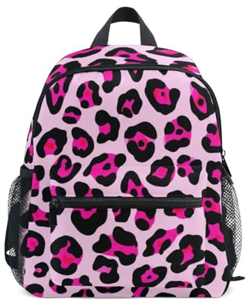 Zaini per bambini con stampa leopardata, rosa e nero, mini zaini per asilo con etichetta nome, Stampa Leopardata Rosa Nero, 3-5 Years, Zaini Carino
