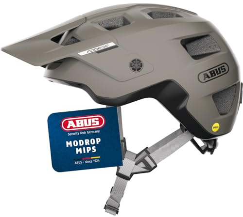ABUS MTB-Helm MoDrop MIPS, Grau, S | Fahrradhelm mit Mips-Aufprallschutz für Jugendliche und Erwachsene, Zoom Spin Verstellsystem, mit Zopf-Öffnung