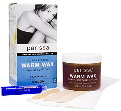 Parissa Warm Wax (Microwaveable), Hair Removal Waxing Kit Professional Strength for Body Waxing, 4 fl oz (120ml) Wax, 3 Spatulas, 20 Strips & 8ml Azulene Oil