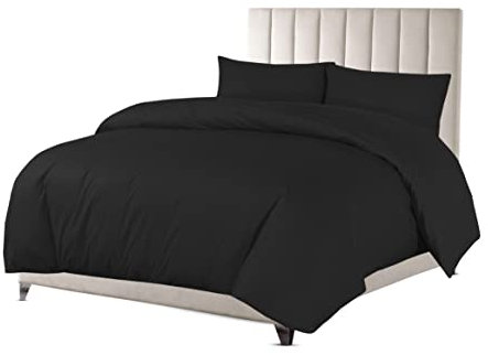 Sapphire Collection Luxury 100% Egyptian Cotton Duvet Quilt Cover & Pillowcase Bedding Set (Black, Double)