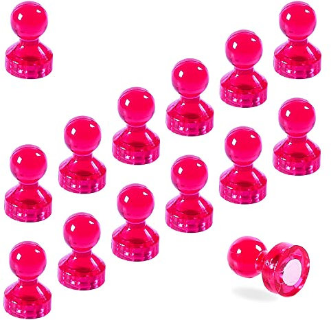 TMS Small Strong Fridge Magnets, 14 Pink Magnetic Push Pins for Whiteboards, Office Calendars, Wire Wall Notice Boards, Maps, Memo Boards, Neodymium Skittle Marker Magnets (Pink, Small (14 Pins))