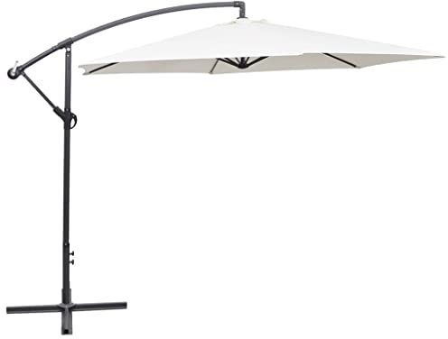 vidaXL Cantilever Umbrella with Crank, 3m Sand White Canopy, UV Protection, Windproof Ventilation, Steel Pole and Ribs, Outdoor Shade Solution