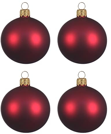 Weihnachtskugeln Glas mundgeblasen 10cm x 4er Box Christbaumkugeln bordeaux weinrot matt
