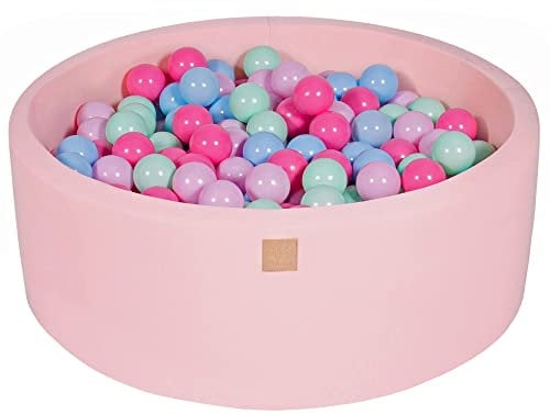 MEOWBABY Piscina de Bolas 90X30cm/200 Bolas ∅ 7Cm Piscina de Bolas Certificada para Niños Hecha en EU Rosa Claro: Menta/Azul Bebé/Rosa Claro/Rosa Pastel