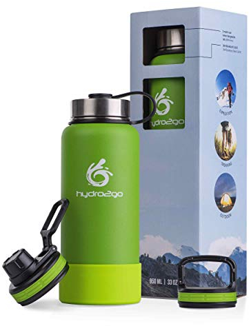 hydro2go ® Edelstahl Trinkflasche X-AlpsBottle - 1000ml / 1l | vakuumisolierte Thermosflasche + 3 Trinkverschlüsse | Auslaufsichere Isolierflasche | doppelwandige Outdoor Sportflasche | Thermoskanne