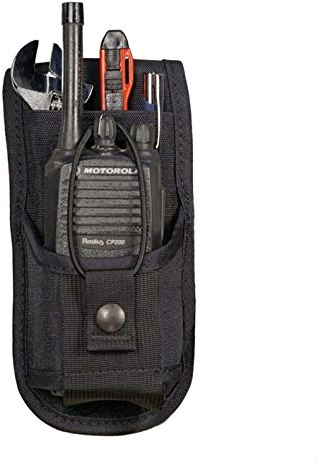 URH-801 Radio Belt Holster with Tool Pouch Also Functions as a Radio Shoulder Holster has Adjustable Radio Pouch That fits a Radio from 4-3/4 up to 8-1/2 Tall. Made in USA by Holsterguy.