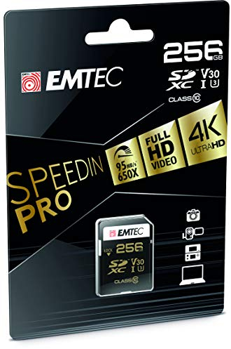 Emtec SpeedIN SD-Speicherkarte 256GB, UHS-I U3 - Class 10, Schreibgeschwindigkeit bis zu 85 MB/s und Lesegeschwindigkeit bis zu 95 MB/s