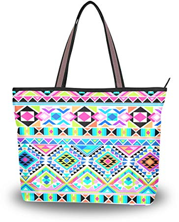 BKEOY große Damen-Handtasche Schultertasche Llaptop Tasche Azteken-geometrisches Muster Tote Reißverschluss Shopper Organizer Gepäck Taschen, Mehrfarbig - multi - Größe: Medium