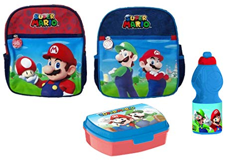 IR Set Scuola Super Mario Zainetto Asilo + Porta Merenda + Borraccia