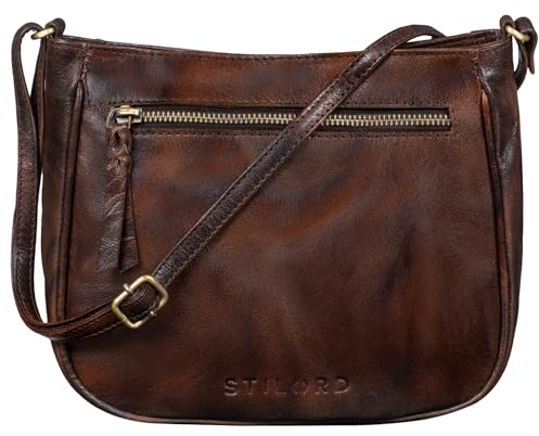 STILORD 'Samira' Handtasche Leder Frauen zum Umhängen Vintage Umhängetasche für Damen-Tasche Abendtasche Elegante Echtleder Tasche, Farbe:azorra - braun