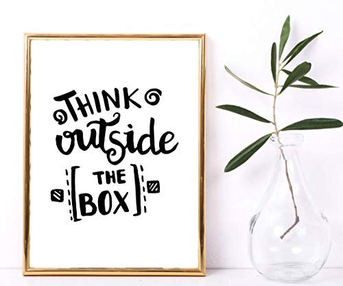 Din A4 Kunstdruck ohne Rahmen - Spruch - Think outside the box - Motivation Querdenken Freiheit Typographie Druck Poster Deko Bild