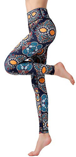 FLYILY Bedruckte Yogahose für Damen, hohe Taille, Fitnessstudio, Sport, Leggings, Bauchkontrolle, Laufen, Workout, Kompressionsstrumpfhose, Stretch, gemusterte Leggings, 2 - Blueflower, S