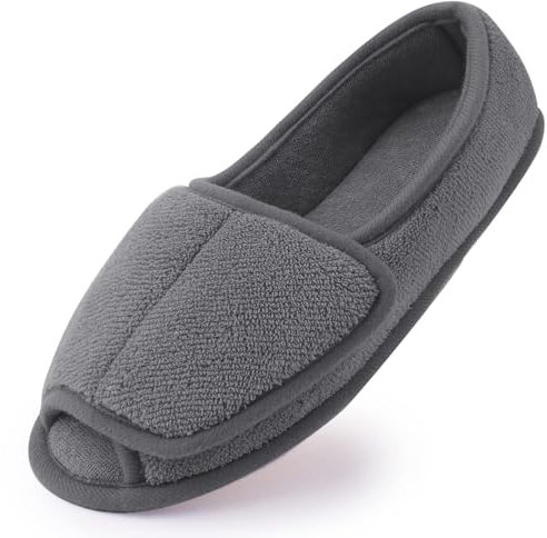 Git-up Diabetic Slippers for Women Memory Foam Arthritis Edema Adjustable Open Toe Swollen Feet Slippers Bedroom House Indoor Outdoor Shoes with Rubber Sole, Gray UK/6