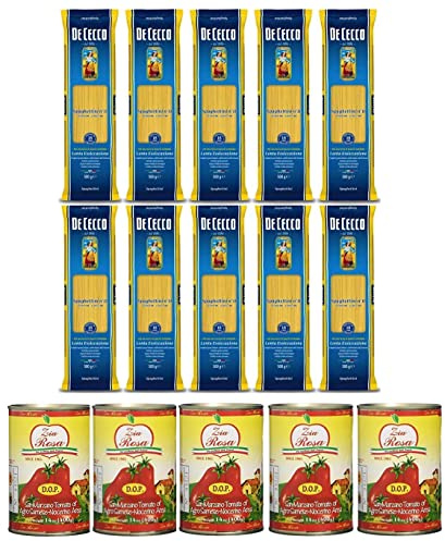 10x Pasta De Cecco 100% Italienisch Spaghettini n. 11 Nudeln 500g + Zia Rosa DOP Pomodoro San Marzano Tomate aus Kampanien Dose von 400g 5x 400g