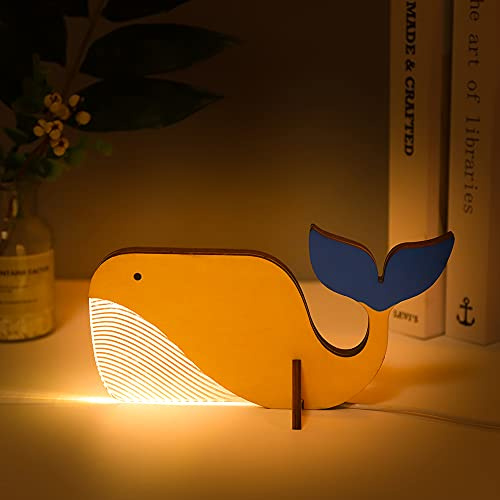 SOULSIS Holz Wal Nachtlicht für Kinder, Kinder Nachtlicht für Mädchen, Baby und Kleinkind, süßes Wal Nachtlicht, Walholz Acryl Nachtlampen, USB LED Lampe, Lichter für SchlafzimmerLight