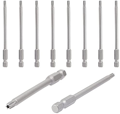 Aopin T20 with hole, Torx head screwdriver tamper proof, 1 / 4 inch hex handle, S2 steel magnetic, 100mm(4 inch) length, 10pcs