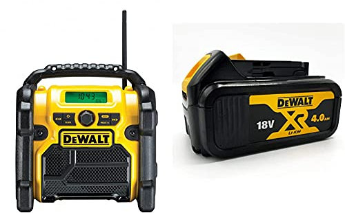 DeWALT DCR019 Radio/Radio-réveil & Batterie XR 18V 4 Ah Li-ION - DCB182-XJ - Compatible avec Tous Les Outils XR 18V Bricolage et Jardin DEWALT - Témoin de Charge Lumineux