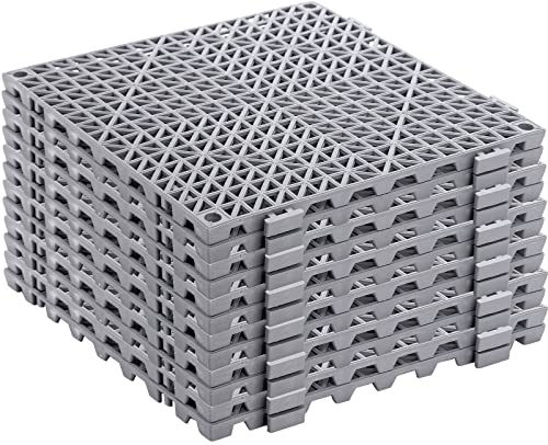 SOUJOY 12 Pieces Modular Interlocking Cushion, 30 x 30 cm Rubber Drainage Mat with Holes, Non-Slip Splicing Floor Drain Tile Mat for Pool Shower Bathroom Kitchen Patio Balcony Yard Pet Area