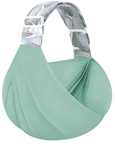 WPHH Tragetuchtrage, Ergonomisches Tragetuch Für Neugeborene Bis Kleinkinder, Tragbare Verstellbare Babytrage, Atmungsaktiver Baumwoll Kindertrage Rucksack Für Die Ganze Saison,Grün
