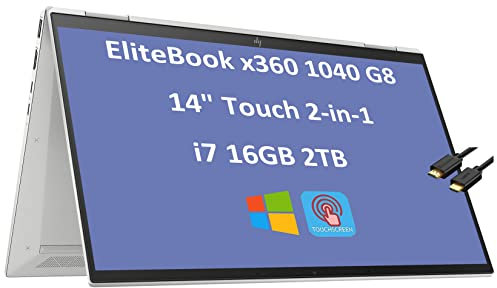 2022 HP EliteBook X360 1040 G8 35.6 cm FHD 2 en 1 pantalla táctil (Intel 4-Core i7-1185G7, 16GB RAM, 2TB PCIe SSD) Business Laptop, Thunderbolt 4, retroiluminado, huella dactilar, IST HDMI, Windows 10