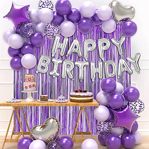 Morado Decoraciones De Cumpleaños Globos Cumpleaños Decoracione Feliz Cumpleaños Decoración Fiesta Cumpleaños para niños, suministros de fiesta de cumpleaños (Morado)